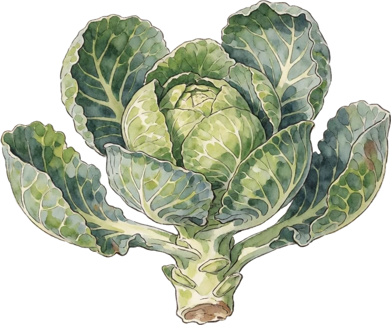 Botanical illustration of Brussels Sprouts
