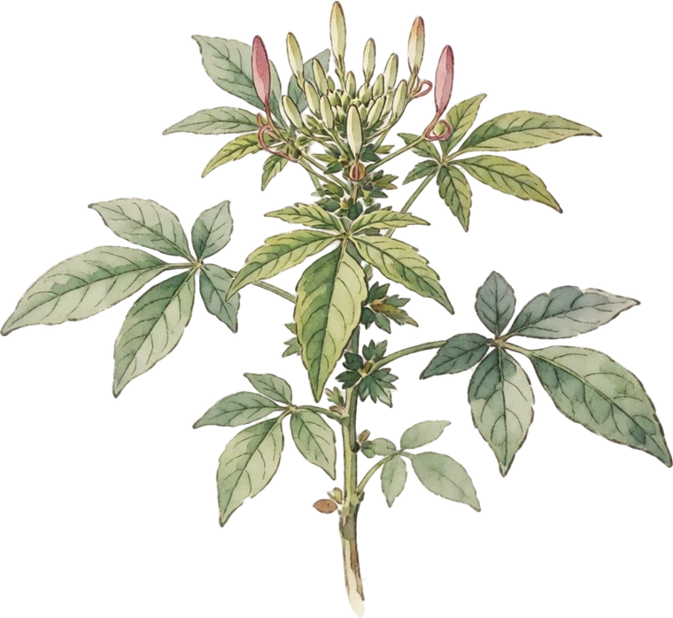 Botanical illustration of Cleome (Spider Flower)