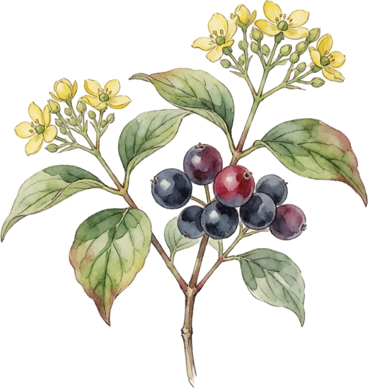 Botanical illustration of Cornelian Cherry Dogwood