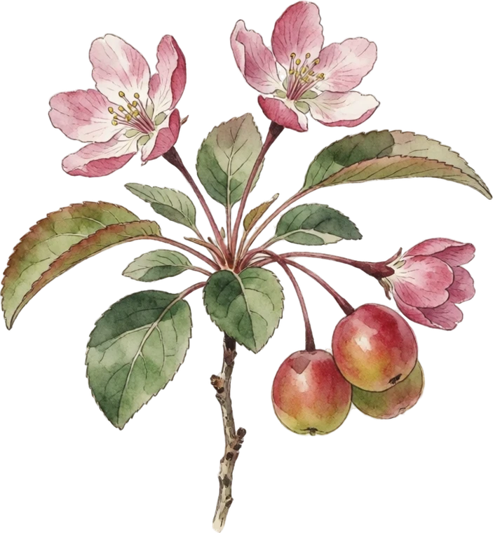 Botanical illustration of Flowering Crabapple