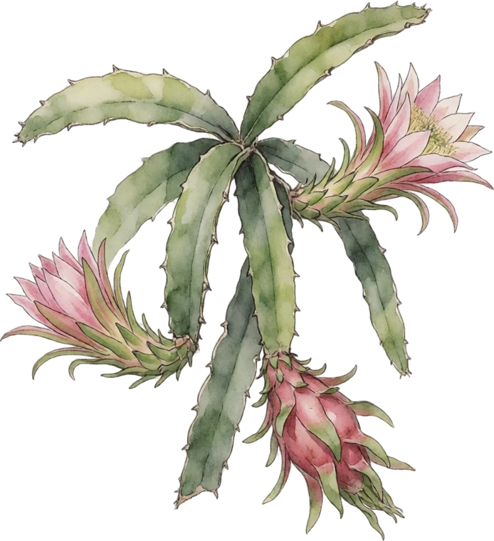 Botanical illustration of Dragon Fruit (Pitaya)