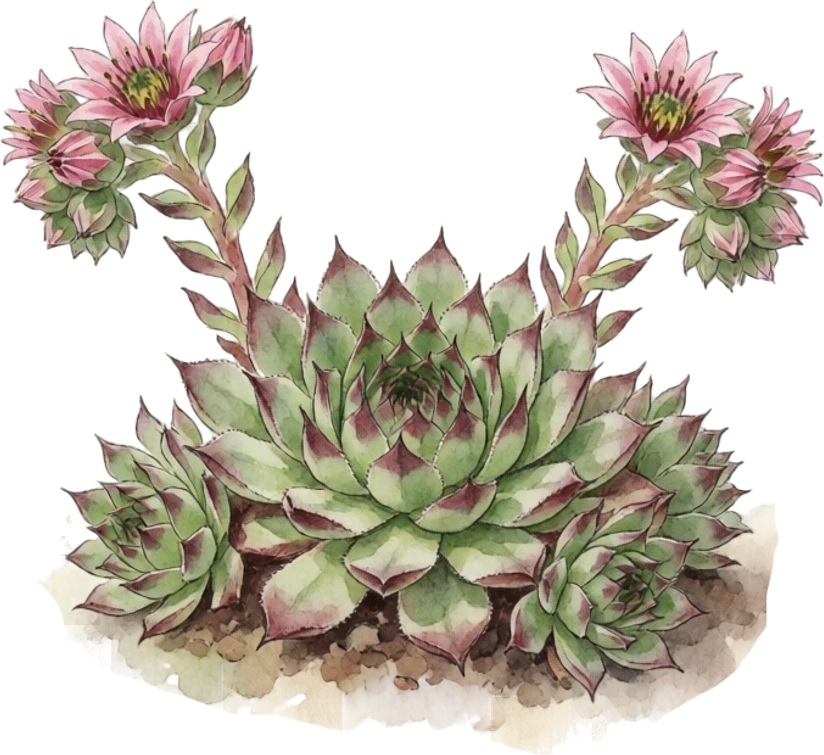 Botanical illustration of Hens and Chicks