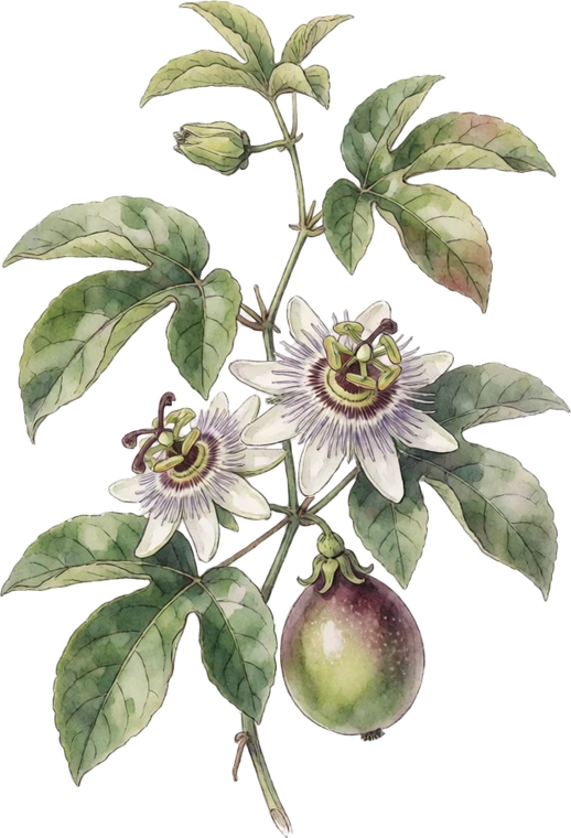 Botanical illustration of Passionfruit (Tropical)