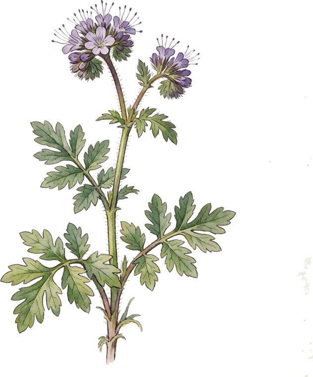 Botanical illustration of Phacelia (Lacy Phacelia)