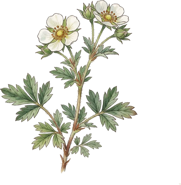 Botanical illustration of Potentilla (Shrubby Cinquefoil)