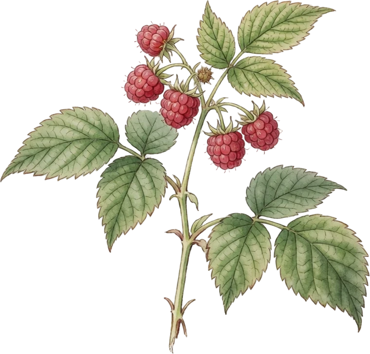 Botanical illustration of Raspberry