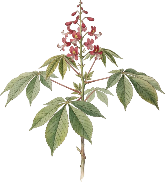 Botanical illustration of Red Buckeye