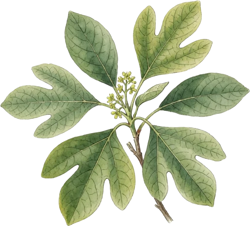 Botanical illustration of Sassafras
