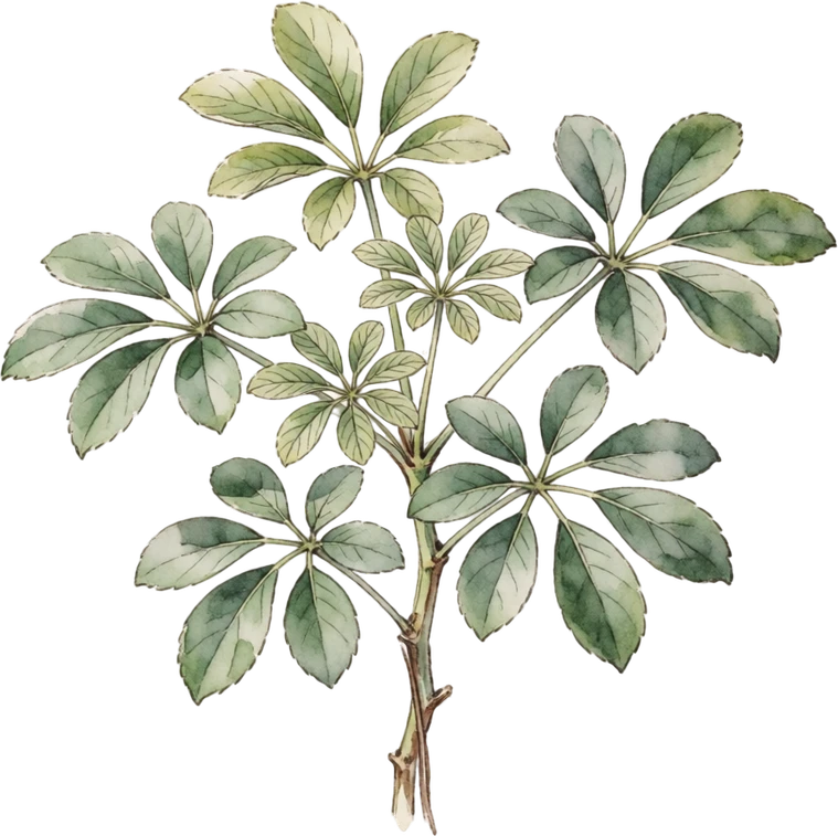 Botanical illustration of Schefflera (Umbrella Plant)