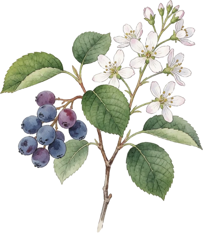 Botanical illustration of Serviceberry / Juneberry