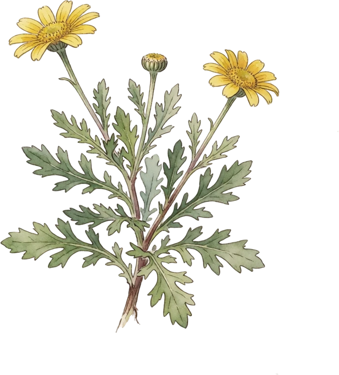 Botanical illustration of Shungiku (Garland Chrysanthemum)