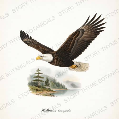 Bald Eagle Soaring — Birds of Prey in Flight print on a white ground