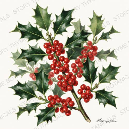 Holly — Christmas Botanicals print on a white ground