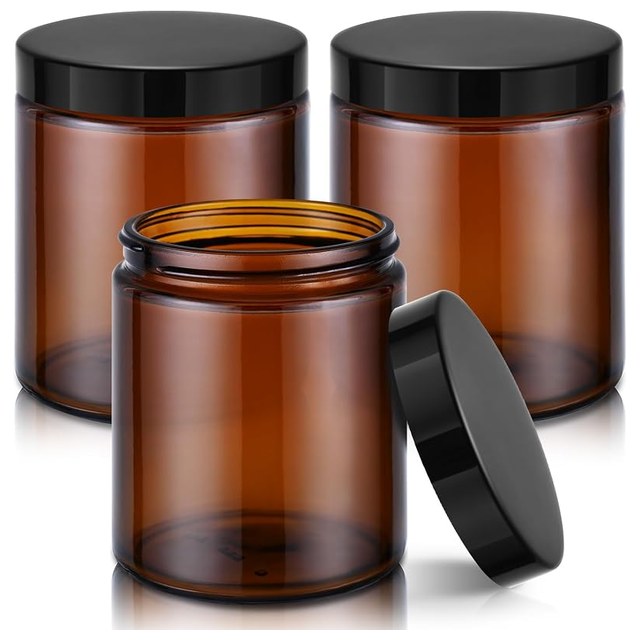 Amber Glass Jars with Lids, 8 oz
