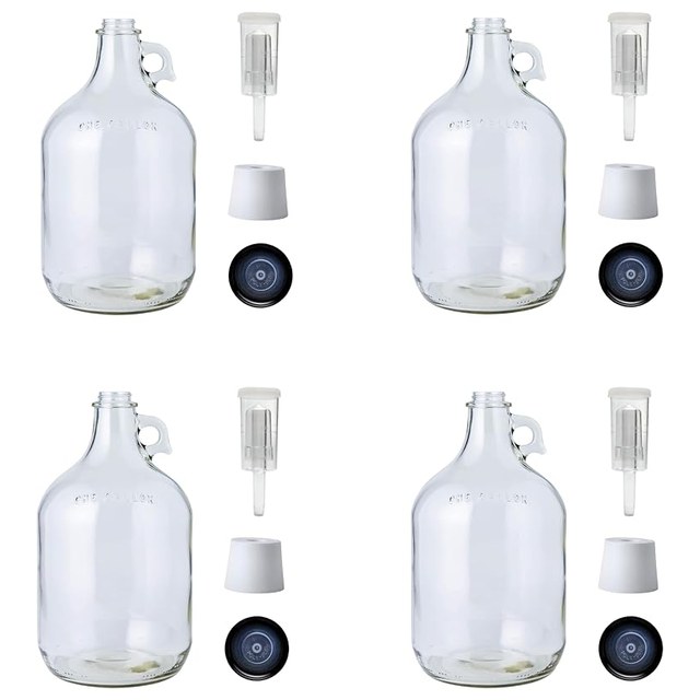 Glass Gallon Jugs + Airlocks, 4