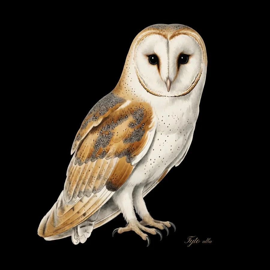 Barn Owl print on black background